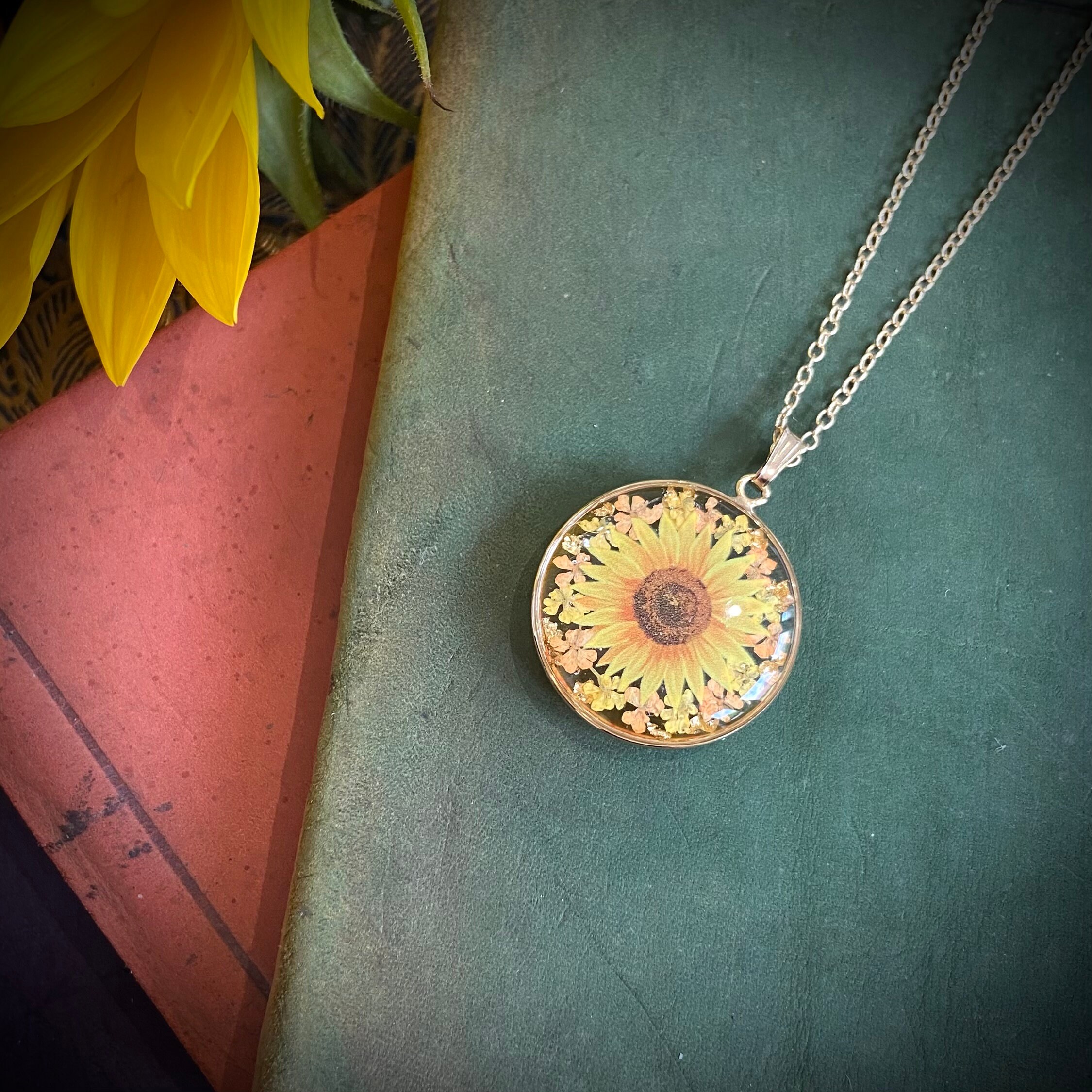 Gold Sunflower Necklace Gold Sunflower Pendant Gold Etsy