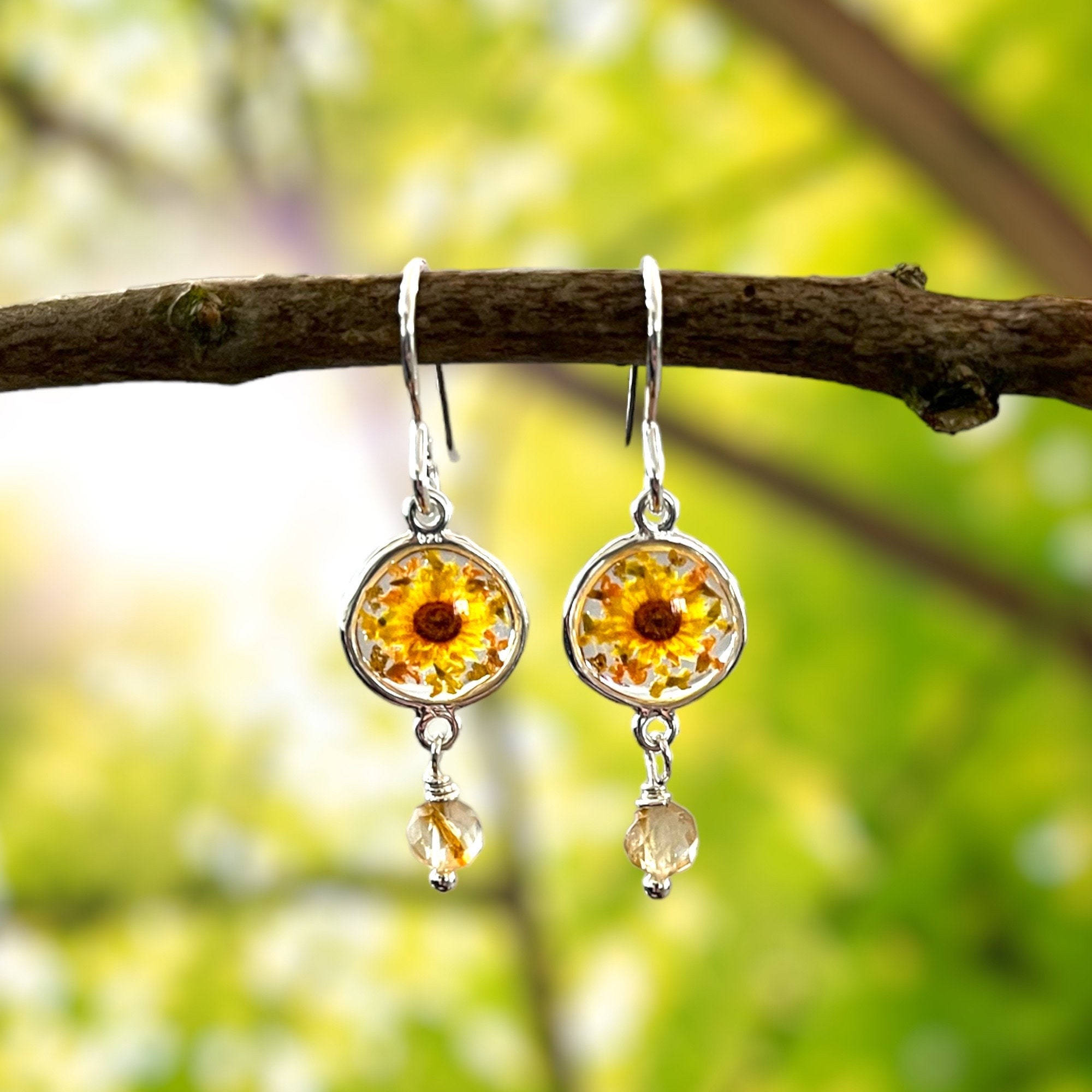 Sunflower earrings, sterling silver sunflower earrings, sunflower jewellery, sunflower jewelry, sunflower gift, sunflower earrings for women