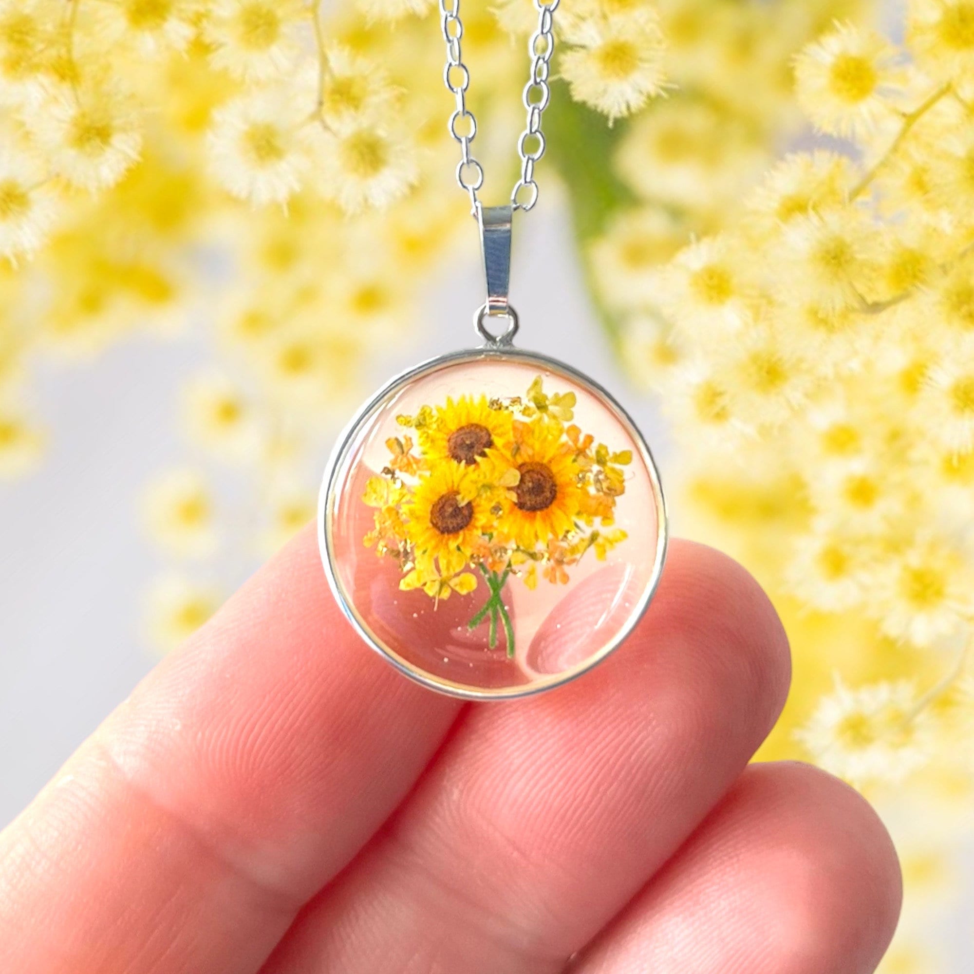 Sunflower Bunch Necklace, Sunflower Pendant, Sunflower Jewellery