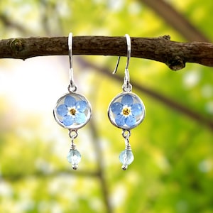 Forget me not earrings, Sterling silver forget me not earrings, forget me not jewellery, forget me not jewelry, aquamarine earrings