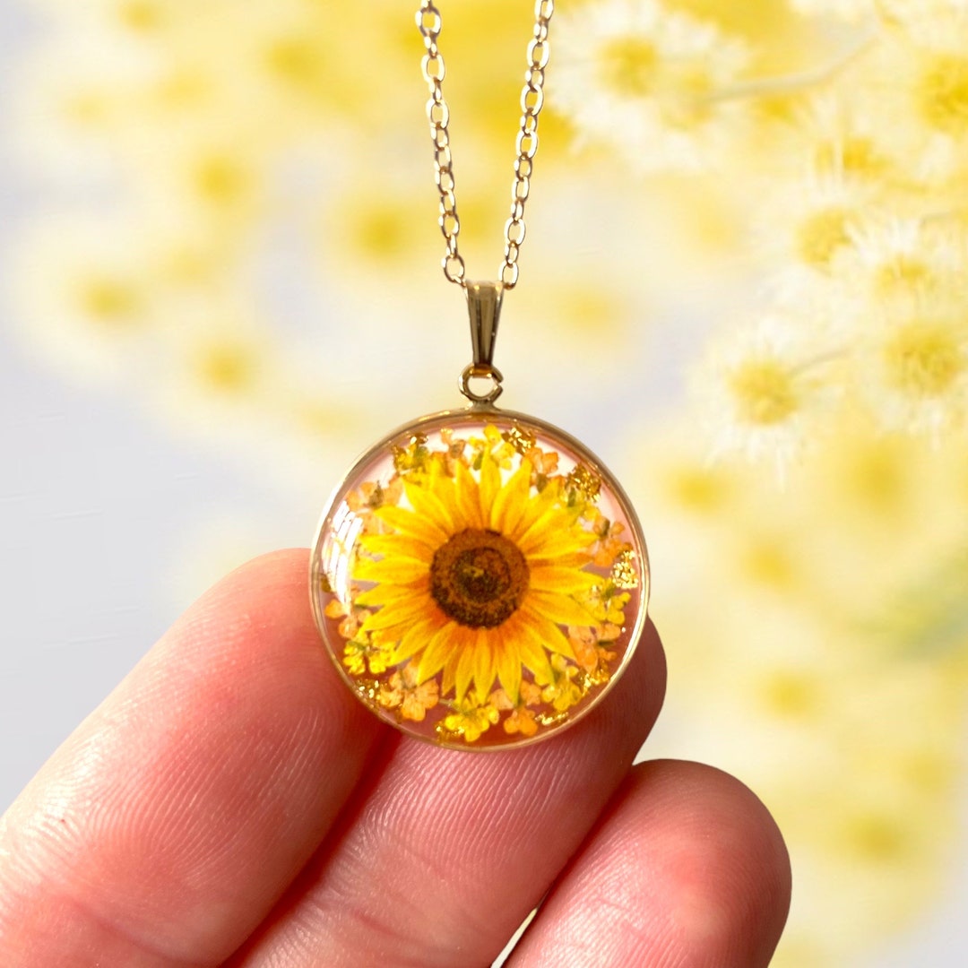 Gold Sunflower Necklace, Gold Sunflower Pendant, Gold Sunflower