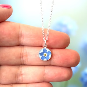 Forget me not necklace, sterling silver forget me not necklace, forget me not jewellery, forget me not jewelry, real forget me not necklace
