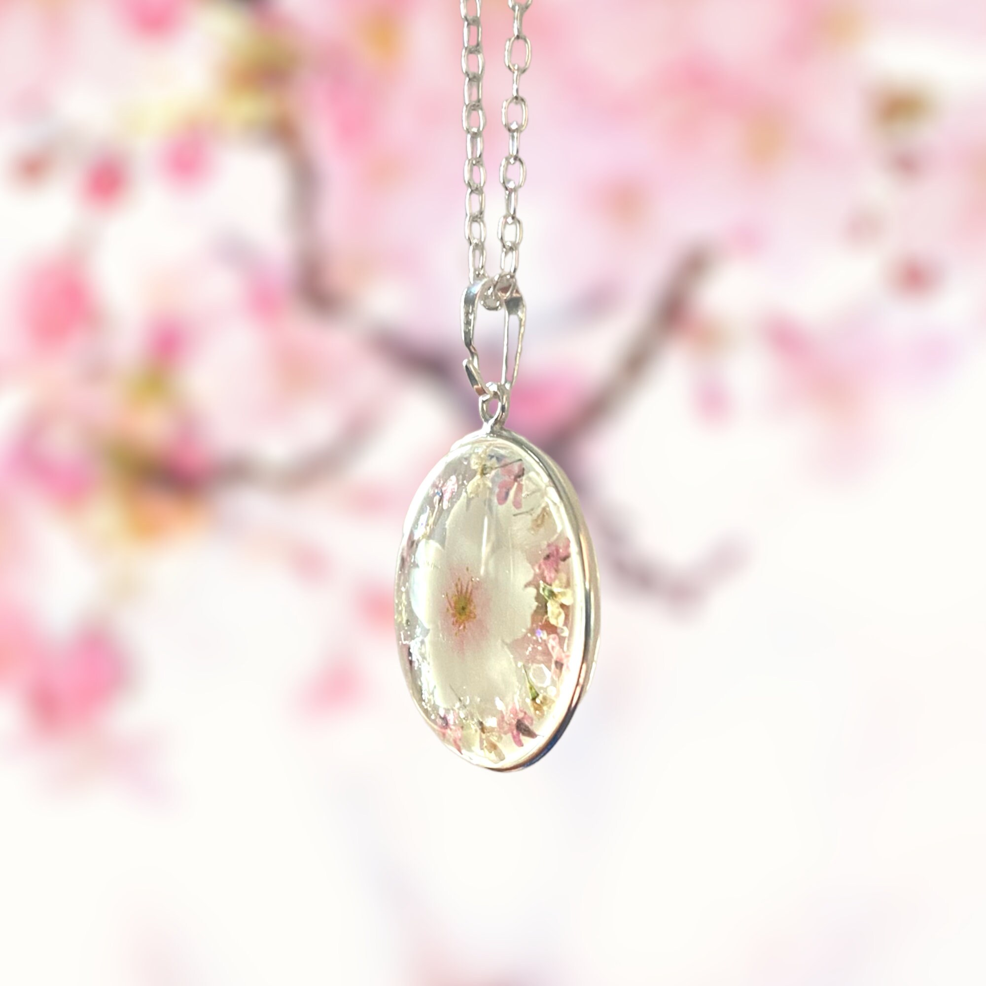 Cherry Blossom Sterling Silver Necklace, Cherry Blossom Sterling
