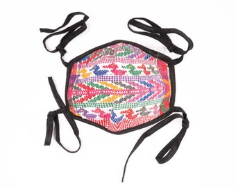 Guatemalteeks Maya Gezichtsmasker - Stropdas snaren - Chichicastenango | Huipil | Geborduurd, wasbaar, herbruikbaar | Inheemse opzet | Unisex