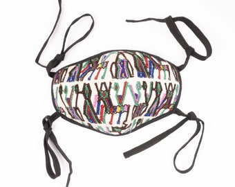 Guatemalteeks Maya Gezichtsmasker - Stropdas snaren - Chichicastenango | Huipil | Geborduurd, wasbaar, herbruikbaar | Inheemse opzet | Unisex