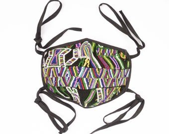 Guatemalteeks Maya Gezichtsmasker - Stropdas snaren - Chichicastenango | Huipil | Geborduurd, wasbaar, herbruikbaar | Inheemse opzet | Unisex