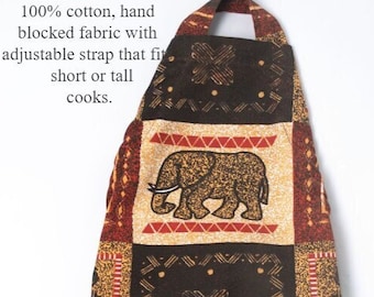 Kenyan Kitchen Apron | MADE IN KENYA | Indigenous Design Elephant Print | Handmade | Adult