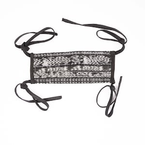 Guatemalan Mayan Face Mask - Tie strings - Black/Gray | Jaspe | Washable, reusable | Indigenous design | Cotton/Rayon blend | Unisex