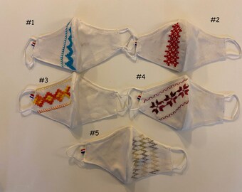 Paraguayaans gezichtsmasker gemaakt in PARAGUAY, inheems ontwerp, Katoen, Geborduurd, wasbaar, herbruikbaar, unisex gezichtsbedekking