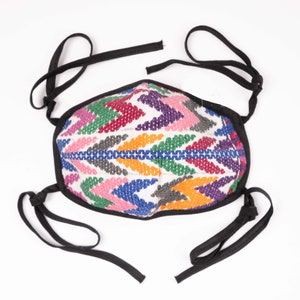 Guatemalan Mayan Face Mask - Tie strings - Chichicastenango | Huipil | Embroidered, washable, reusable | Indigenous design | Unisex