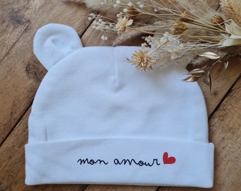 Bonnet de naissance personnalisé - Maternité- bonnet bébé personnalisé - premier bonnet - Bonnet bébé - maternité