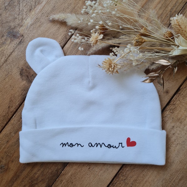 Bonnet de naissance personnalisé - Maternité- bonnet bébé personnalisé - premier bonnet - Bonnet bébé - maternité