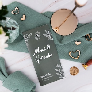 Menükarte Hochzeit | personalisierte Menü- & Getränkekarte für Eure Hochzeit | Serie "Greenery Wedding"