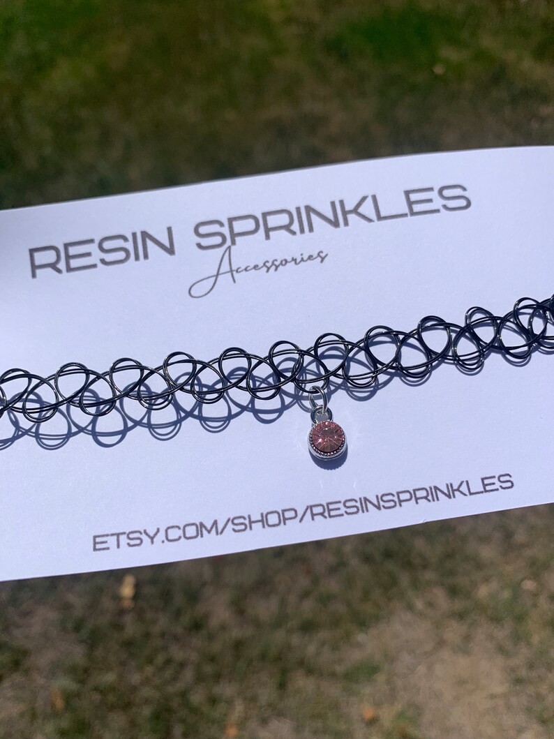 Pink Rhinestone Choker Pink Rhinestone Choker Necklace | 90s Tattoo Elastic Choker W/ Light ...