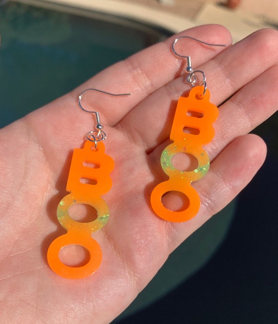 Orange & Green Glow Halloween Earrings | Handmade “Boo” Earrings | Glow in the Dark Spooky Jewelry | Fun October Gifts and Accessories