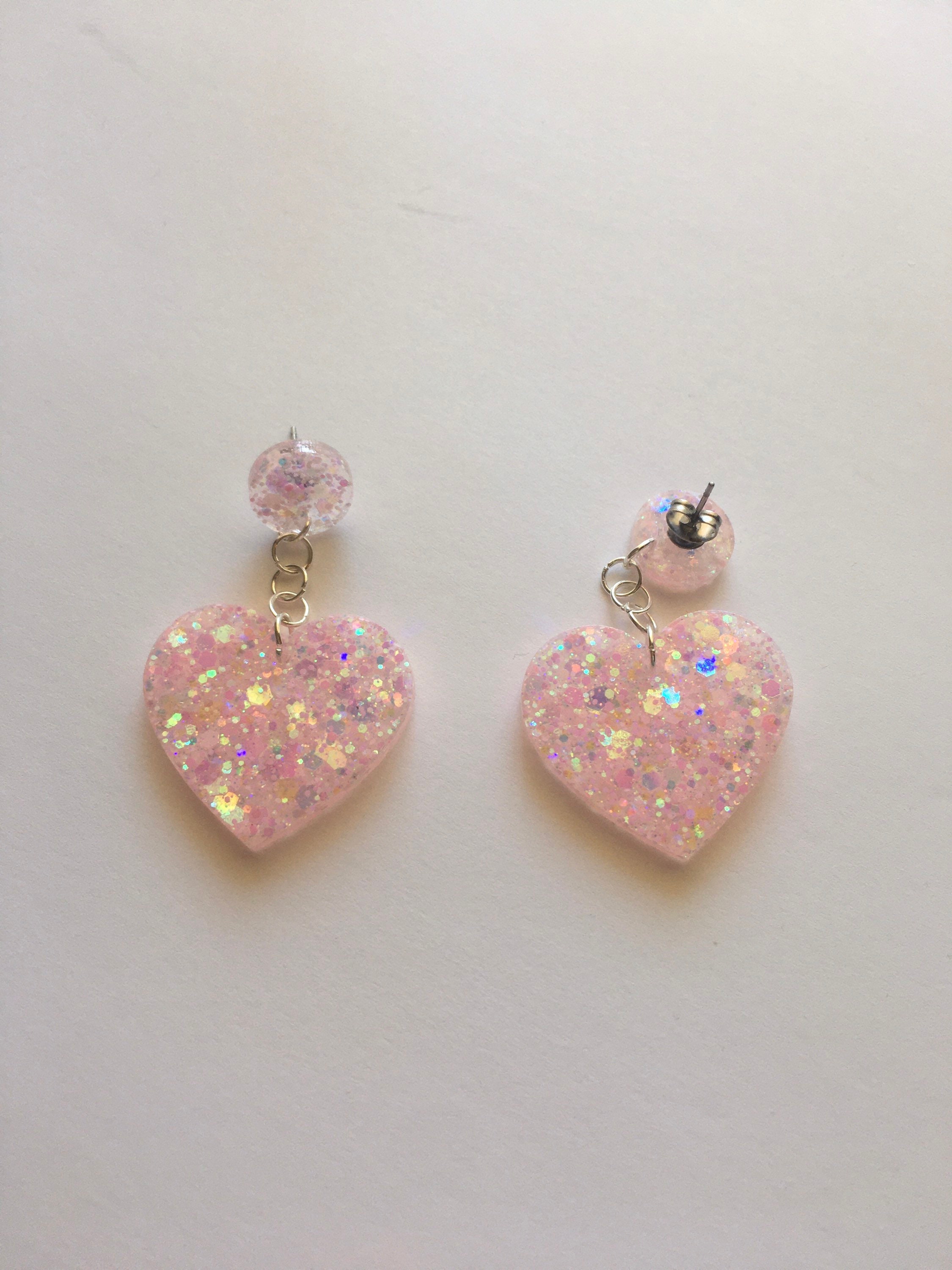 Pink Heart Earrings, Acrylic Lover Heart Dangle Earrings...