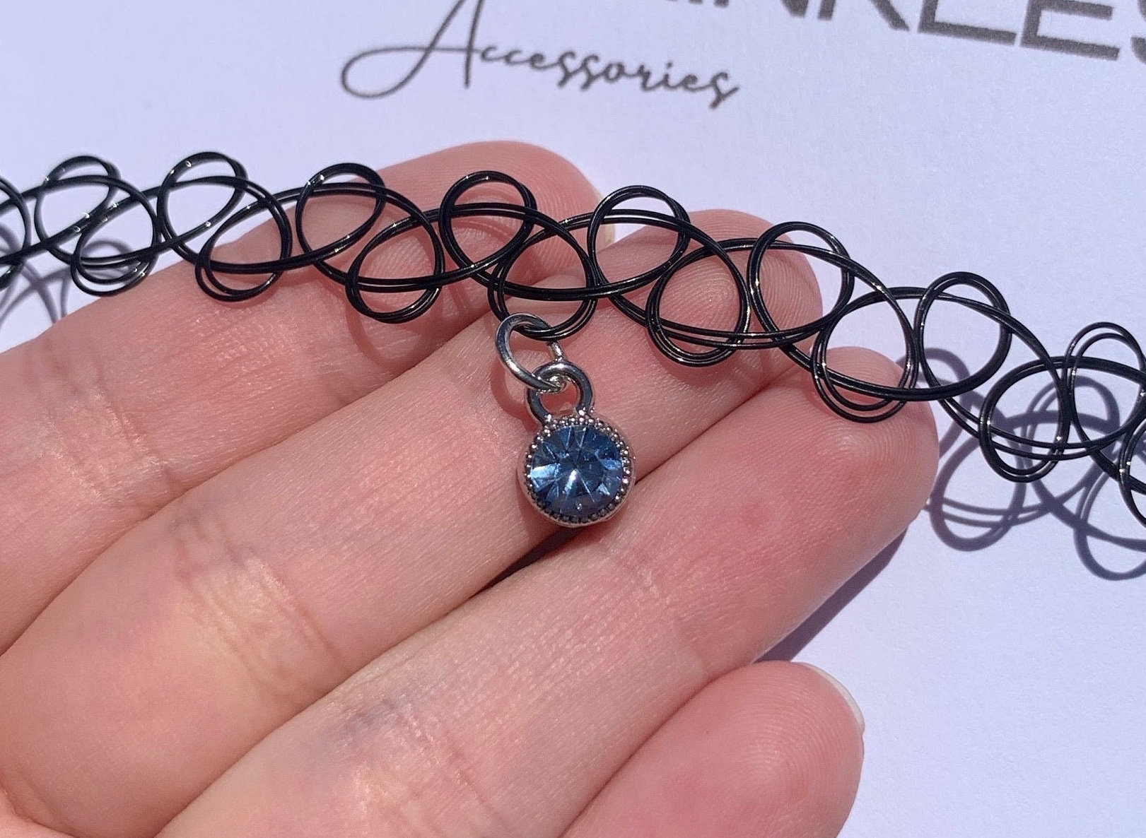 Blue Rhinestone Tattoo Choker Necklace Retro Choker Necklace W