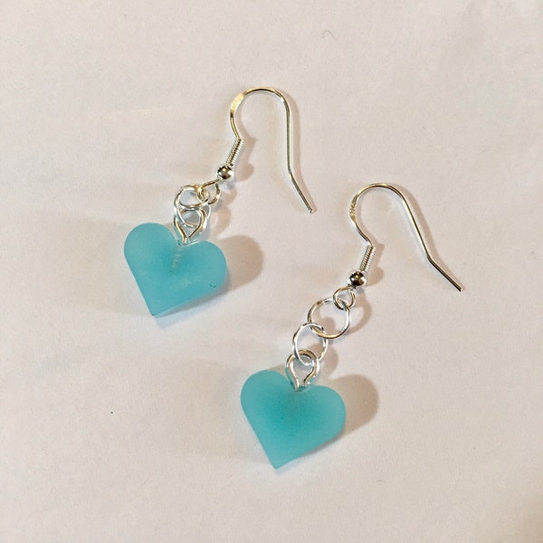 Light Blue Glow Heart Earrings | Handmade Glow in the Dark Resin Heart Earrings | Cute Dainty Light Blue Jewelry