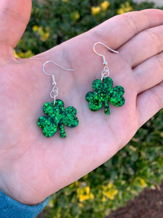 4 Pairs St. Patrick's Day Earrings - Green Acrylic Shamrock Dangle Earrings For Women