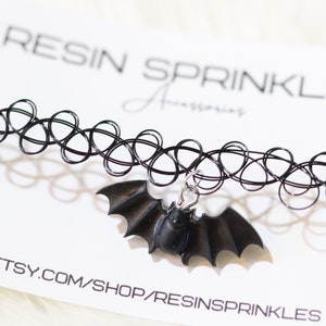 Black Bat Tattoo Choker Necklace | 90s Gothic Halloween Jewelry | Handmade Retro Accessories | Emo & Goth Gifts