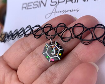 Customized Initial Choker Necklace | Handmade “Pick Your Letter” Tattoo Choker Necklace | Black Custom Hexagon Jewelry | Personalized Gifts