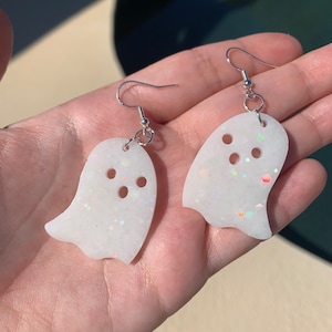 White Holographic Ghost Earrings | Handmade Spooky Earrings | Sparkly Fall Jewelry | Halloween Gifts & Accessories for Women