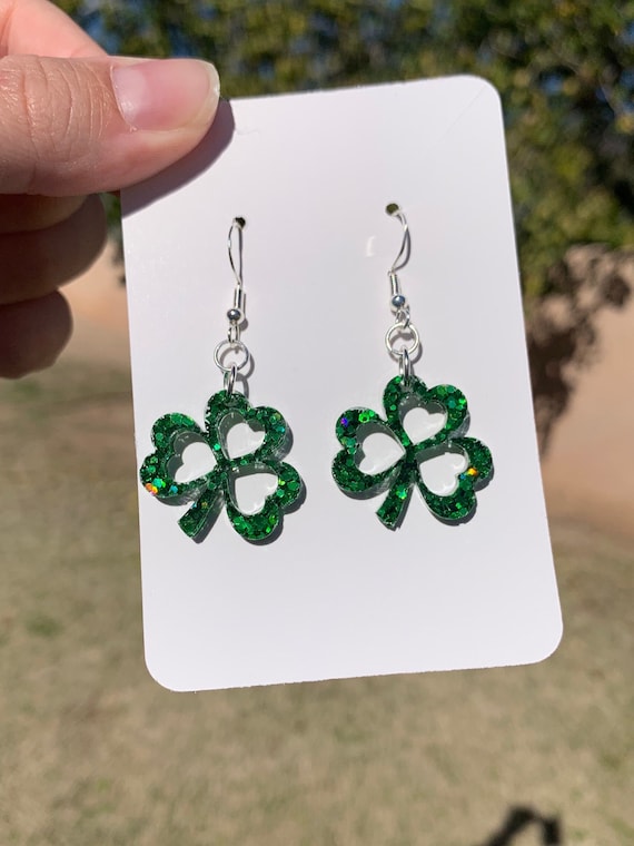 St. Patrick's Day Earrings - Green Shamrock Dangle Earrings, Leprechaun Irish Jewelry For Women - View #8