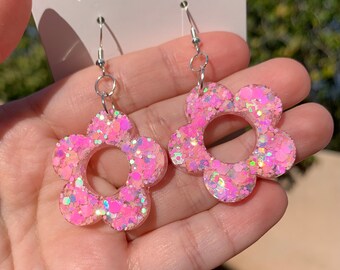 ピアス Glitter Daisy Earrings Pastel Pink Glitter Daisy Earrings | Handmade Flower Jewelry