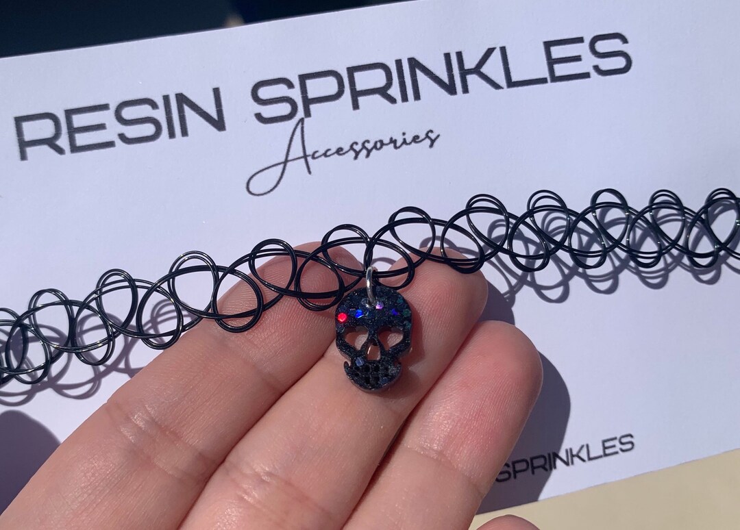 Skull Hot Topic Choker Necklace Black Skull Choker W/ Holographic