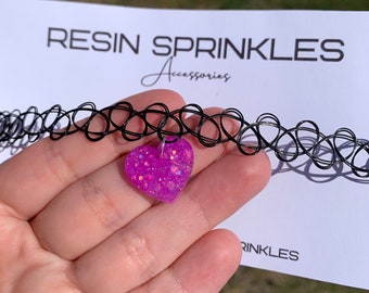 Heart Choker Hot Topic Pink Choker Neon Glitter Heart Tattoo
