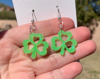 St. Patrick's Day Green Shamrock Earrings - Dangling Lucky Leaf Earrings For Women, Holiday Gift - View #3