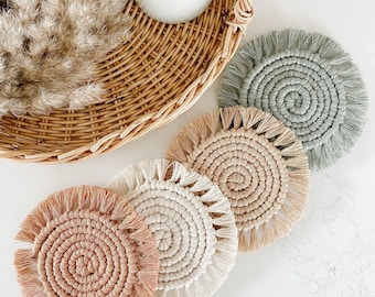 Macrame Coaster | Fringe Coaster | Handmade Coaster | Spiral coaster | Boho Decor |Table Decor || macrame decor