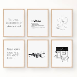 Coffee Gallery Wall Set of 6 Prints, Coffee Line Art, Coffee Bar Prints, Coffee Wall Art, Coffee Definition Print, Abstract Coffee Art,