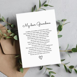 Impresión de poemas de amor de la abuela, regalos personalizados para abuelos, regalos para abuelos, regalo para abuelas, nuevos abuelos, imprimible