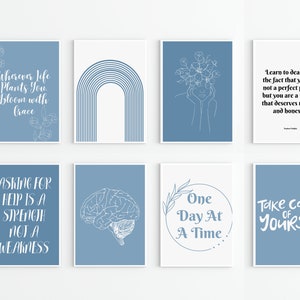8 therapeut office decor borden, print bundel CBT citaten geestelijke gezondheid deur geschenken set counseling posters therapie wall art school psycholoog