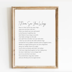 Nunca vi tus alas / Poema imprimible funerario, descarga digital, cita de duelo, una carta del cielo, mensajes de duelo, regalo de simpatía