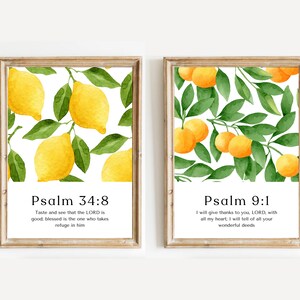 Set of 2 Psalms PRINTABLE | Modern Scripture | Citrus watercolor scripture art | Christian Home Decor Print | Psalm 9-1 print | Psalm 34-8