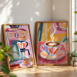 Coffee Espresso Print, Coffee dziewczęca ilustracja vintage, sztuka ścienna retro, sztuka do pobrania, wystrój dla miłośników kawy, modny plakat retro