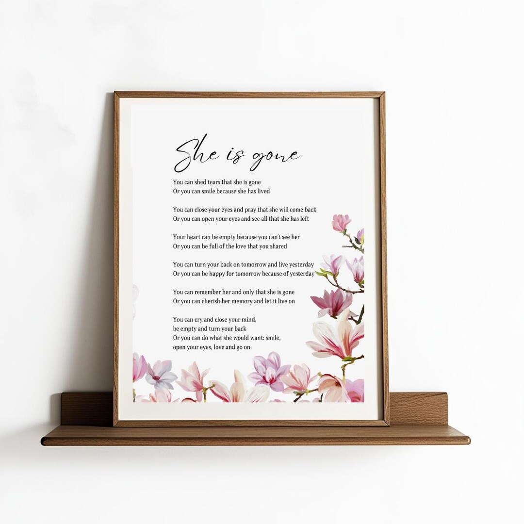 She is Gone | David Harkins Printable Poem, Digital Download, Grief ...