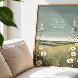 As for Me and My House | Joshua 24:15 Scripture Wall Art | Neutral Wildflower Christian Print | Bible Verse Digital Download teal
