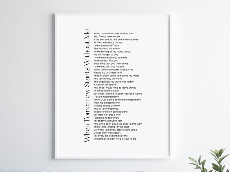 When Tomorrow Starts Without Me Printable Poem Digital - Etsy