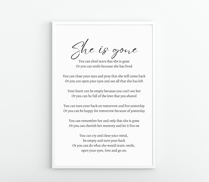 She is Gone David Harkins Printable Poem Digital Download Etsy