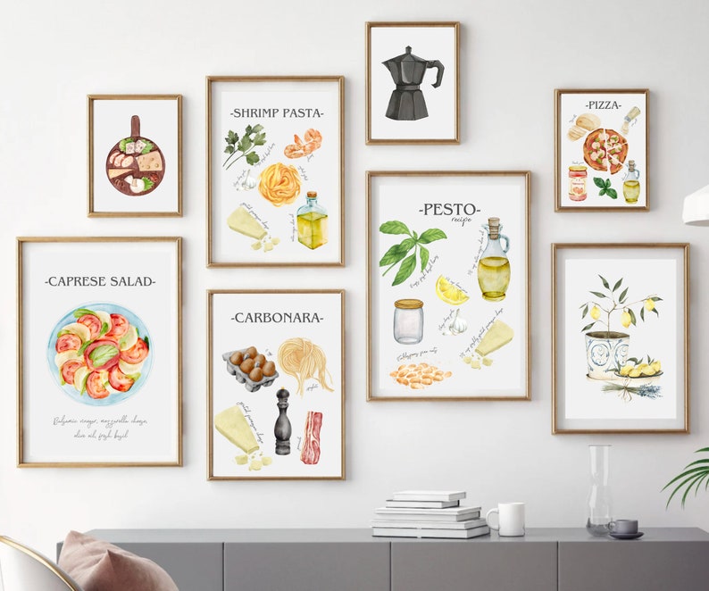 100+ kitchen art prints bundle, food & drink wall... Italian Kitchen Wall Art Prints | Recipe Gallery Set of 8 (digital ...