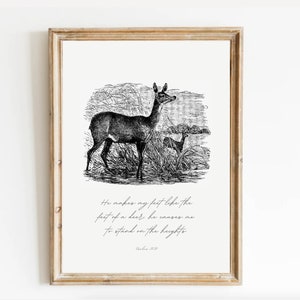 Deer Bible Verse Wall Art, Psalm 18, Bible Quote, Psalm Print, Scripture Wall Art, Christian Printable Wall Art, Modern Scripture, Vintage