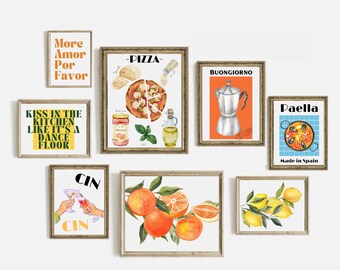 italian kitchen wall decor | kitchen wall art set of 10 PRINTABLES  | pizza recipe | digital download | kitchen prints | citrus wall art