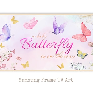 Custom Samsung Frame TV Art Baby Shower Decor, Butterfly Baby Shower, Party Decor, girl tv art, pink baby shower, watercolor baby shower