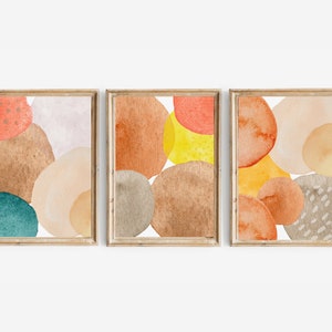Beige Set of 3 Prints, Abstract Wall Art, Watercolor Shapes Printable Wall Art,  Geometric Print Set, Modern Abstract Art