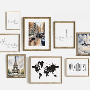 Travel gallery wall set of 10 PRINTABLES | home office decor | traveler gift | gallery wall set | travel