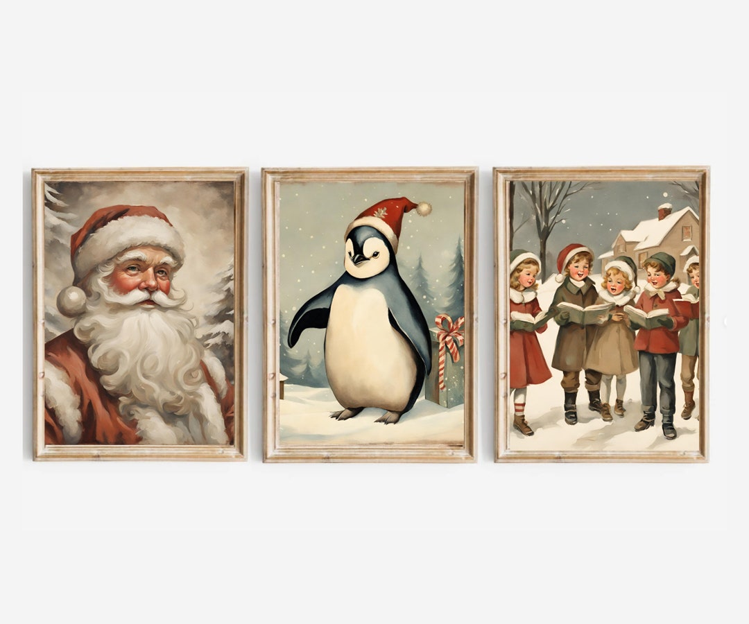 Vintage Christmas Prints Gallery Wall Set | Set of 3 Christmas ...