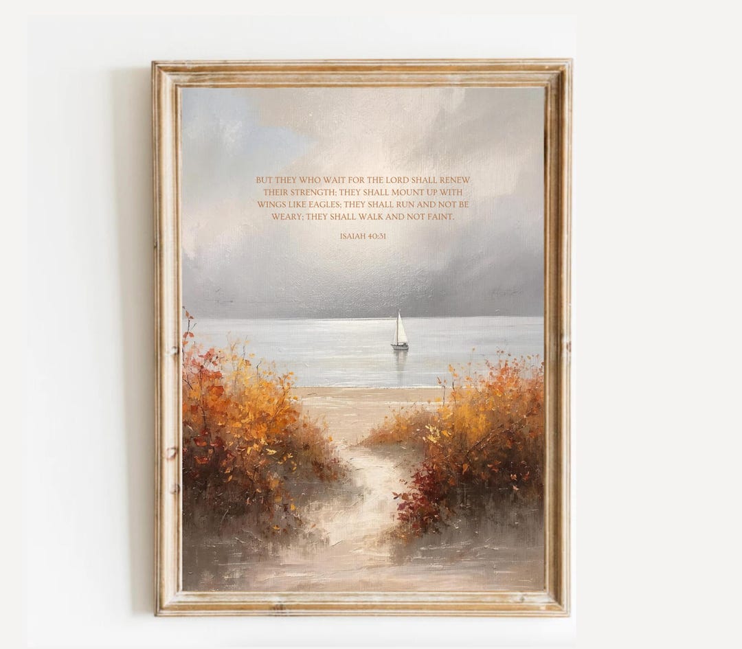 Isaiah 40:31 Bible Verse Print | Neutral Beach Fall Painting | Modern ...